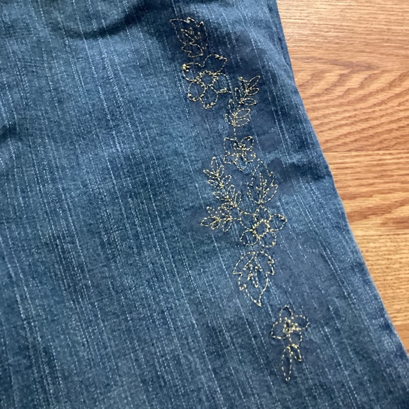 Geoffrey Beene  Metallic Gold Floral Design Boot Cut Stretch Jeans Sz 10S - Picture 2 of 6